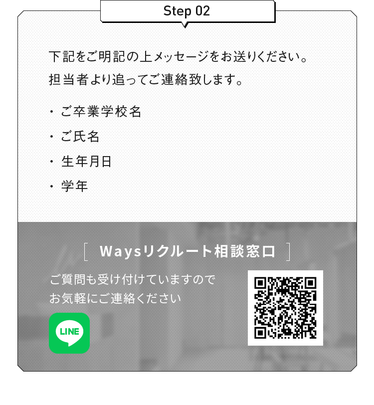 下記 をご明記の上メッセージをお送りください。担当者より追ってご連絡致します。
